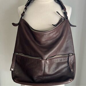 Cynthia Rowley Brown Leather Zip Front Pocket Slouchy Hobo Bag